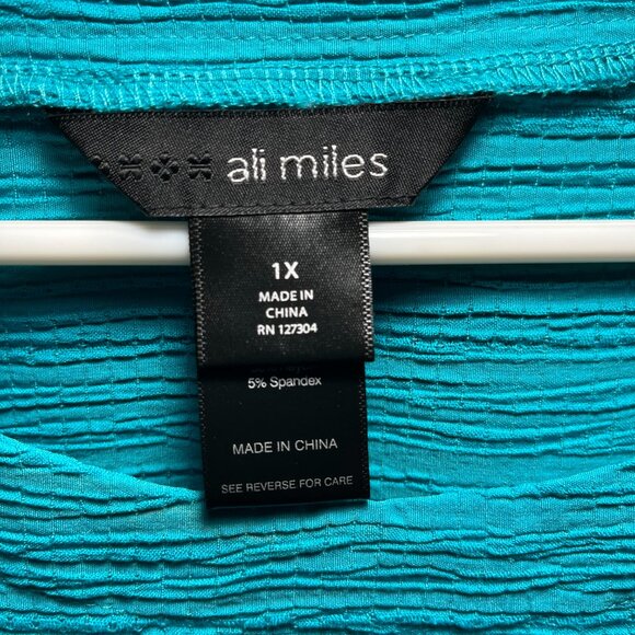 ALI MILES size 1X Blue Textured Artsy Stretch Jersey 3/4 Sleeve Tunic Lagenlook - Picture 6 of 6